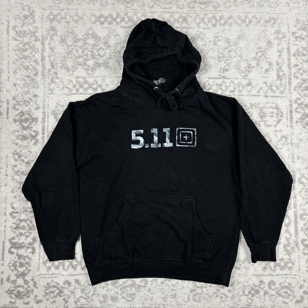 5.11 Tactical Hoodie Mens Black Camouflage Logo Pullover Sweatshirt Size Medium